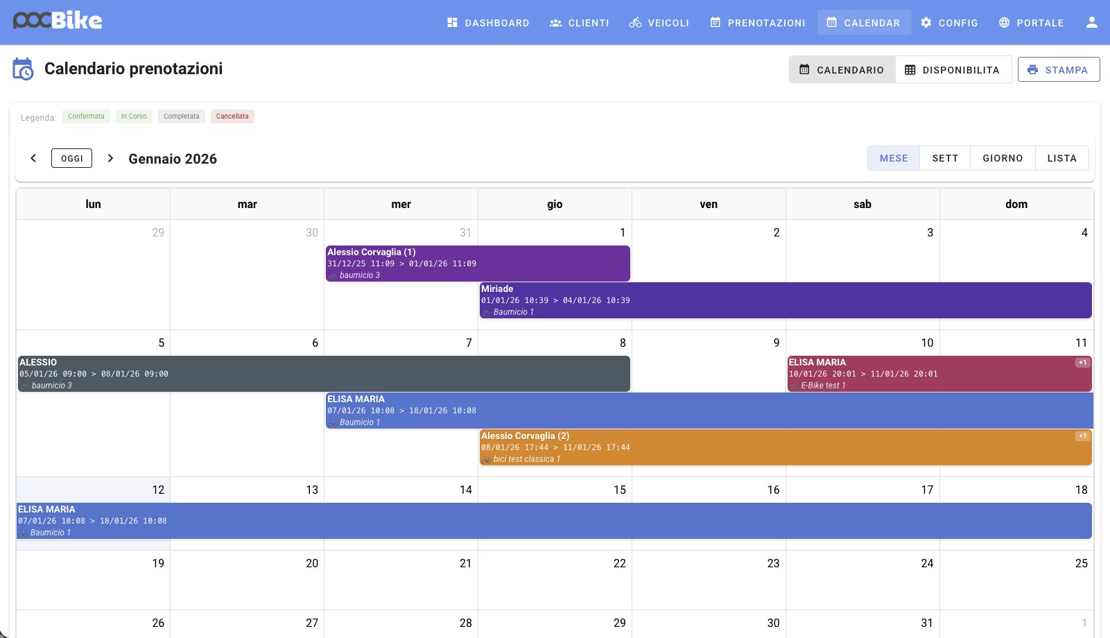 Calendario noleggio